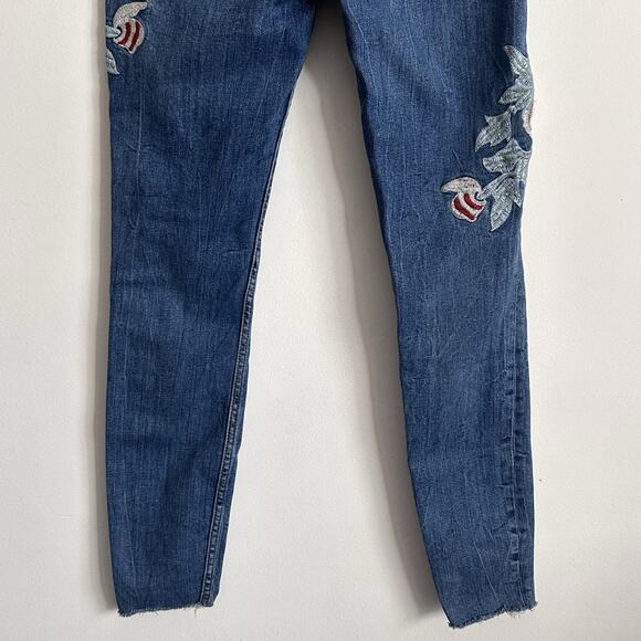 Zara Woman Jeans 2 Skinny 3D Roses Embroidered Ankle Trendy Boho Casual Blue - Picture 6 of 9